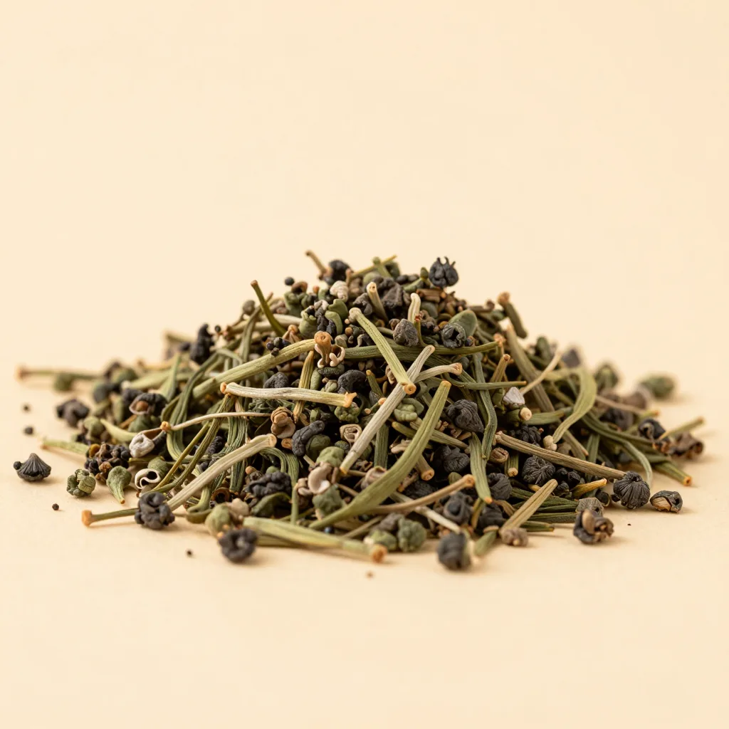 A loose and green rooibos set on a light background