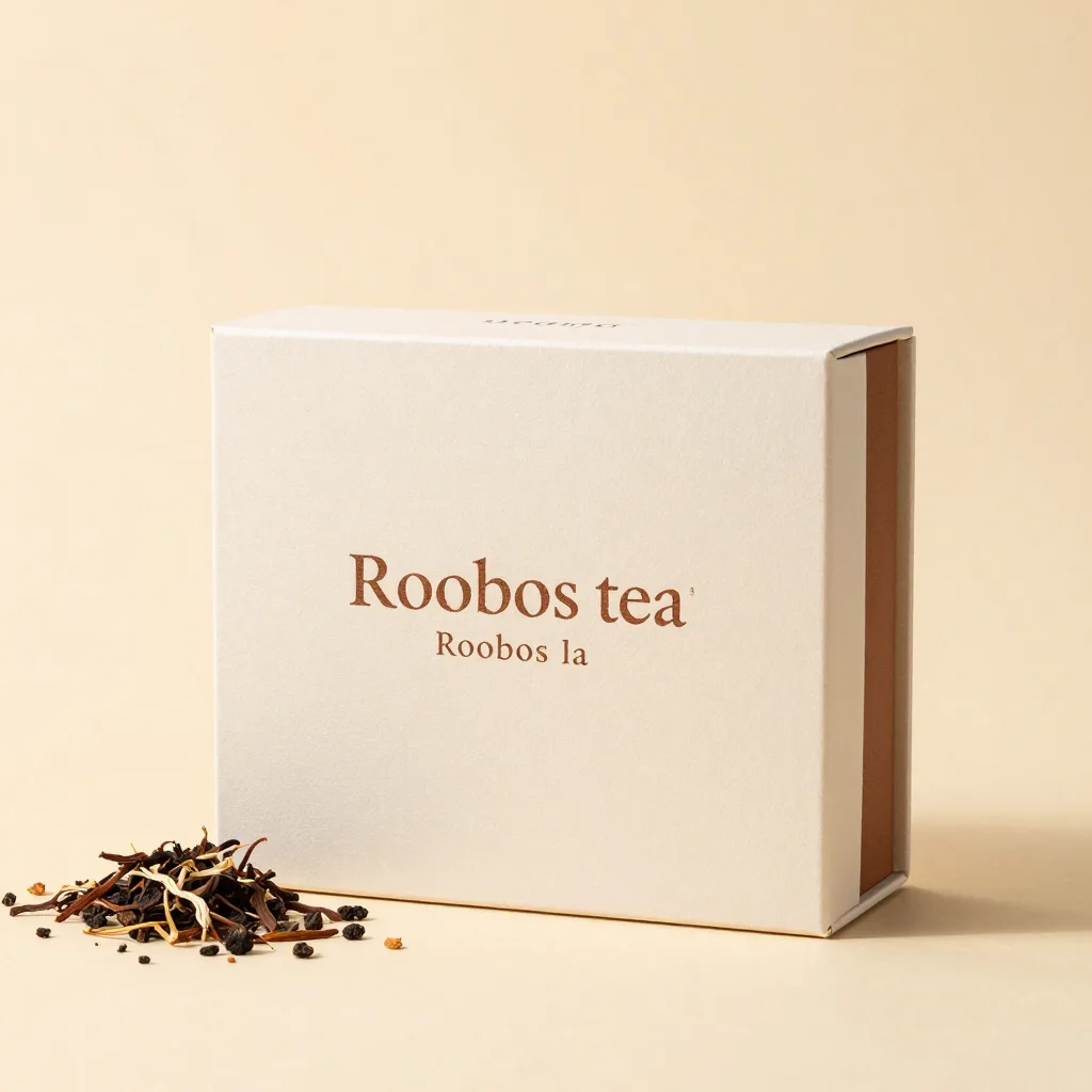 A rooibos tea gift box on a light background
